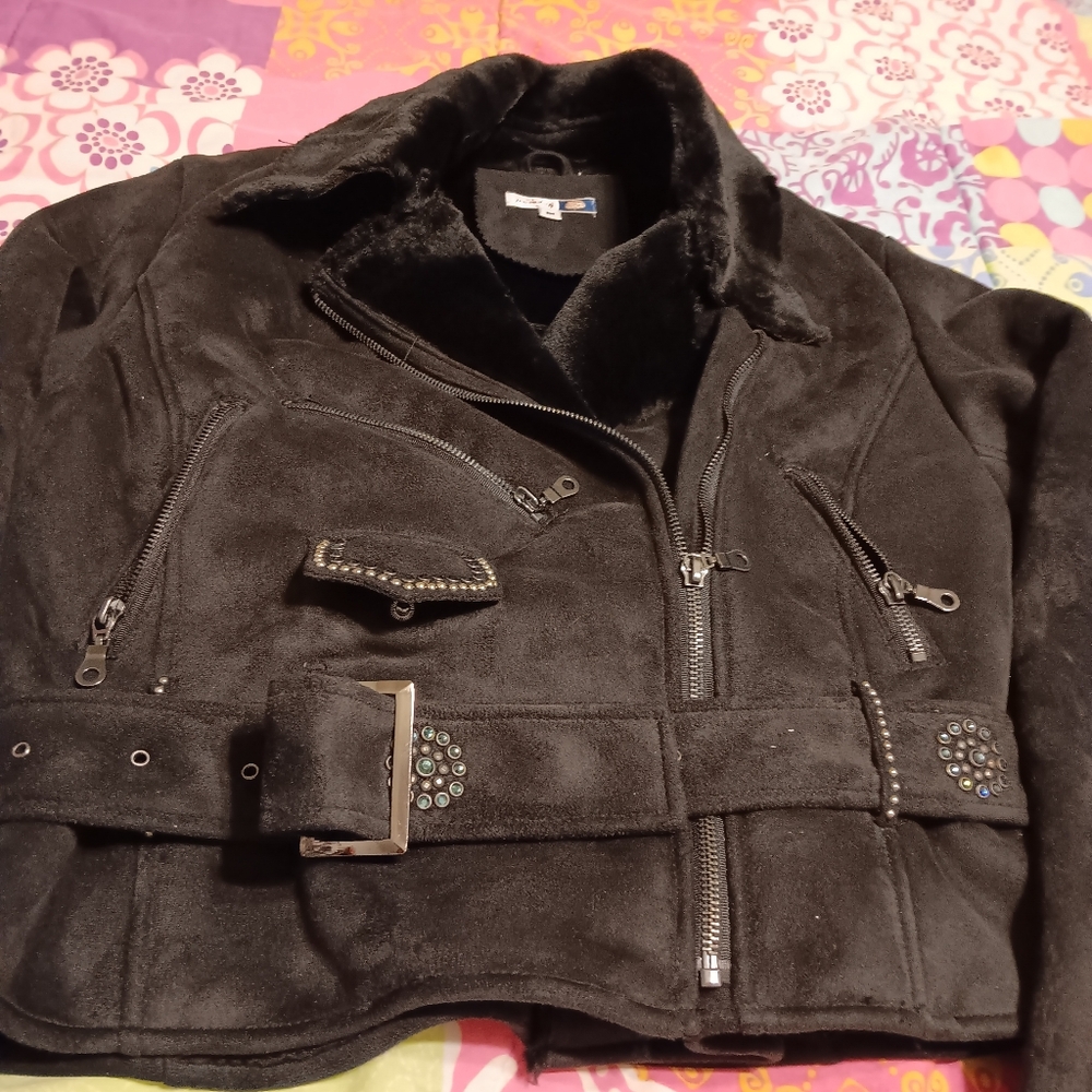 🧸Bejeweled bomber jacket black M - Picture 6 of 10